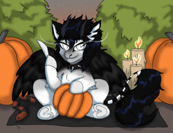 Size: 1639x1257 | Tagged: safe, artist:haodz, earth pony, pony, candle, knife, pumpkin, solo, stars