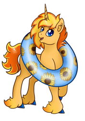 Size: 424x600 | Tagged: safe, artist:mesuyoru, oc, oc only, oc:nicholas dominique, pony, unicorn, czequestria, blue eyes, blue hooves, czequestria 202x, ear fluff, horn, inner tube, looking at you, male, male oc, opaque inflatable, orange coat, ponified, ponified music artist, pool toy, simple background, solo, stallion, stallion oc, transparent background, unicorn oc, wearing inflatable