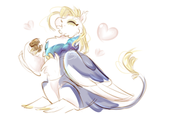 Size: 5100x3300 | Tagged: source needed, useless source url, safe, artist:shirecorn, derpy hooves, griffon, g4, cheek fluff, chest fluff, commission, cute, derpabetes, female, food, griffonized, looking at you, muffin, simple background, smiling, smiling at you, solo, species swap