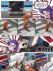 Size: 1800x2400 | Tagged: safe, artist:ilacavgbmjc, rarity, human, equestria girls, g4, britain, british, bus, clothes, comic, comic page, crossover, driving, great britain, high heels, humanized, london, old lady, pedal, road rage, shoes, solo, spice girls, spice world, steering wheel, stiletto heels, united kingdom