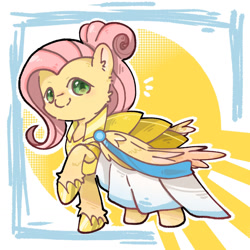 Size: 1280x1280 | Tagged: safe, artist:zhixidezhouxiansheng, fluttershy, pegasus, pony, g4, alternate hairstyle, raised hoof, solo