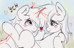 Size: 2542x1640 | Tagged: safe, oc, alicorn, earth pony, pegasus, pony, unicorn, commission, couple, cute, heart, horn, love, ych sketch, your character here