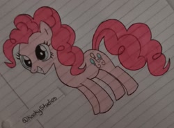 Size: 1713x1265 | Tagged: safe, artist:kookystudios, pinkie pie, earth pony, pony, g4, female, lined paper, mare, signature, smiling, solo, traditional art