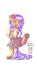 Size: 1280x2560 | Tagged: safe, artist:boxwari, oc, oc only, oc:wind corus, earth pony, pony, clothes, digital art, female, flower, flower in hair, lidded eyes, mare, open mouth, open smile, pixel art, raised leg, simple background, skirt, smiling, solo, standing, standing on one leg, underhoof, white background