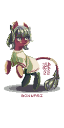 Size: 1280x2560 | Tagged: safe, artist:boxwari, oc, oc only, oc:cherry sprout, earth pony, pony, clothes, digital art, dress, ear piercing, earring, jewelry, leonine tail, piercing, pixel art, rearing, signature, simple background, solo, tail, white background