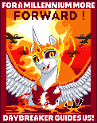 Size: 976x1232 | Tagged: safe, artist:kflash2814, artist:tofuslied-, daybreaker, pony, equestria at war mod, g4, cute, digital art, female, manepxls, mare, open mouth, pixel art, plane, poster, propaganda, pxls.space, solo, spread wings, wings