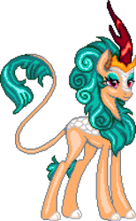 Size: 1008x1640 | Tagged: safe, artist:dasheroni, artist:dragonchaser123, rain shine, kirin, g4, cloven hooves, concave belly, digital art, female, leonine tail, manepxls, mare, pixel art, pxls.space, simple background, slender, solo, tail, thin, transparent background