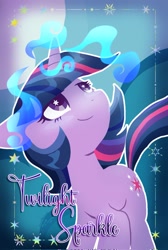 Size: 1373x2048 | Tagged: safe, artist:brella, twilight sparkle, pony, unicorn, series:splendid colorful pony, g4, cute, female, horn, looking up, magic, shiny, smiling, solo, stars