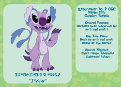 Size: 2100x1500 | Tagged: safe, artist:prixy05, izzy moonbow, alien, g5, experiment, female, lilo and stitch, reference sheet, solo, species swap, text, uvula