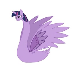 Size: 1105x1069 | Tagged: safe, artist:veryinsecureperson, twilight sparkle, alicorn, bird, bird pone, pony, swan, g4, female, long neck, simple background, solo, species swap, spread wings, swan pony, twilight sparkle (alicorn), wat, what has magic done, what has science done, white background, wings