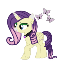 Size: 640x824 | Tagged: safe, artist:an_anonymous_anime, oc, oc only, alicorn, pony, alicorn oc, base used, colored muzzle, cutie mark, ear piercing, earring, eyeshadow, female, folded wings, fusion, fusion:flarity, fusion:fluttershy, fusion:rarity, gem, horn, jewelry, lidded eyes, makeup, necklace, piercing, raised hoof, simple background, solo, transparent background, wings