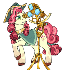 Size: 1600x1811 | Tagged: safe, artist:malinraf1615, oc, oc only, oc:dauphine, earth pony, pony, astrolabe, brown hooves, cape, clothes, coat markings, collar, colored ears, colored hooves, colored pupils, cowboy hat, curly mane, curly tail, ear fluff, eyelashes, facial markings, female, female oc, gold jewelry, gradient eyes, green pupils, hat, hooves, leg markings, long mane, long tail, mare, mare oc, raffle prize, raised hoof, red mane, red tail, simple background, socks (coat markings), solo, spots, standing, standing on three hooves, stetson, tail, tied mane, tied tail, transparent background, two toned mane, two toned tail, unshorn fetlocks, yellow coat