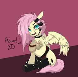 Size: 1664x1653 | Tagged: safe, artist:luxsimx, fluttershy, pegasus, pony, g4, coontails, emo, emoshy, fangs, punk, redraw, solo