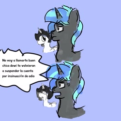 Size: 2048x2048 | Tagged: safe, artist:derpybeauty, oc, oc:dowi, oc:sama, alicorn, pony, unicorn, alicorn oc, horn, i'm not calling you good boy, meme, ponified meme, simple background, spanish, unicorn oc, wings