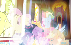 Size: 4392x2764 | Tagged: safe, artist:snowflakefrostyt, applejack, fluttershy, pinkie pie, rainbow dash, rarity, starlight glimmer, twilight sparkle, alicorn, pony, g4, crying, immortality blues, mane six, older, older twilight, older twilight sparkle (alicorn), princess twilight 2.0, tears of joy, twilight sparkle (alicorn), twilight will outlive her friends