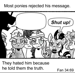 Size: 840x824 | Tagged: safe, artist:pony-berserker, pinkie pie, oc, oc:shadowed ember, oc:silver sickle, oc:slipstream, unnamed oc, earth pony, pony, unicorn, g4, horn, meme template, most people rejected his message, silhouette