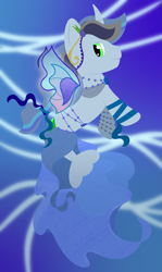 Size: 2429x4064 | Tagged: safe, artist:kosmiktym, oc, oc only, oc:bounded-time, alicorn, fairy, pony, seapony (g4), curved horn, dorsal fin, fairy wings, fin, fish tail, flowing mane, flowing tail, gradient background, horn, ocean, seaponified, smiling, solo, species swap, swimming, tail, underwater, water, wings