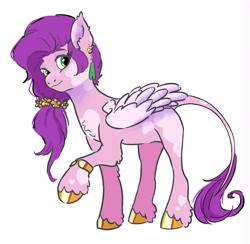 Size: 1431x1396 | Tagged: safe, artist:mayugraffiti, pipp petals, pegasus, pony, g5, adorapipp, alternate hairstyle, bracelet, coat markings, cute, ear piercing, earring, female, flower, flower in hair, hair tie, jewelry, leonine tail, mare, piercing, simple background, smiling, solo, tail, unshorn fetlocks, white background