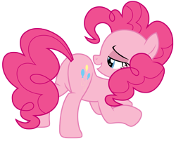 Size: 5000x4028 | Tagged: safe, artist:kooner-cz, pinkie pie, earth pony, pony, g4, 2012, ass up, balloonbutt, butt, female, lidded eyes, mare, open mouth, open smile, plot, requested art, simple background, smiling, solo, tail, transparent background, vector