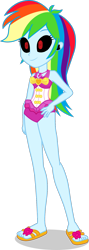 Size: 642x1799 | Tagged: safe, artist:dustinwatsongkx, artist:kingdom-of-rp, edit, rainbow dash, spider, equestria girls, equestria girls specials, g4, my little pony equestria girls: forgotten friendship, accessory swap, bare shoulders, clothes, clothes swap, geode of sugar bombs, grin, hand on hip, hypno eyes, jewelry, magical geodes, necklace, one-piece swimsuit, pinkie pie swimsuit, sandals, simple background, sleeveless, smiling, solo, swimsuit, swimsuit swap, transparent background