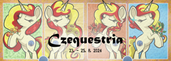 Size: 1076x387 | Tagged: safe, artist:dyonys, oc, oc:miss libussa, pony, unicorn, g4, 2024, autumn, bipedal, czequestria, czequestria 202x, eyes closed, female, female oc, flower, four seasons, holding flowers, horn, leaves, mare, mare oc, pony oc, rearing, seasons, spring, summer, tail, two toned mane, two toned tail, unicorn oc, winter