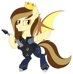 Size: 587x600 | Tagged: safe, artist:dyonys, oc, oc only, oc:prince whateverer, bat pony, pony, bat pony oc, bipedal, electric guitar, grin, guitar, hoof hold, looking at you, male, male oc, moon, musical instrument, ponified, ponified music artist, simple background, smiling, solo, stallion, stallion oc, transparent background