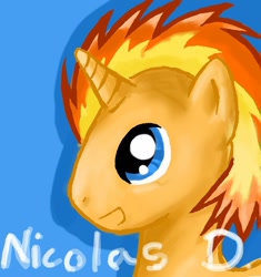 Size: 960x1022 | Tagged: safe, artist:occolt, oc, oc only, oc:nicholas dominique, pony, unicorn, caption, colored, horn, male, male oc, ponified, ponified music artist, pony oc, solo, stallion, stallion oc, text, unicorn oc