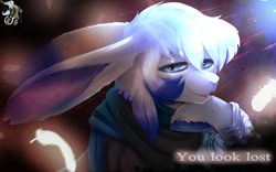 Size: 1920x1200 | Tagged: safe, artist:brainiac, oc, oc:yggdrasil uriel, hybrid, original species, pony, rabbit pony, final fantasy, final fantasy xiv, male, ponified, solo, stallion, text, viera pony, warrior of light