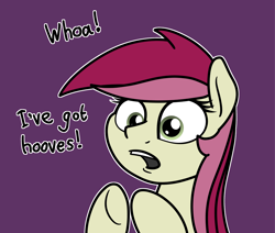 Size: 2048x1736 | Tagged: safe, artist:ewoudcponies, roseluck, earth pony, pony, g4, bust, dialogue, female, mare, open mouth, outline, purple background, simple background, solo, sudden realization, white outline