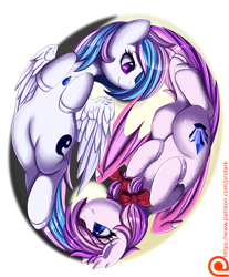 Size: 2371x2857 | Tagged: safe, artist:pridark, oc, oc only, oc:malina, oc:starburn, bat pony, pegasus, pony, bat pony oc, duo, female, mother and child, mother and daughter, patreon, patreon logo, pegasus oc