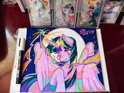 Size: 4096x3072 | Tagged: safe, artist:elk, artist:xinjinjumin461028308191, twilight sparkle, alicorn, pony, g4, marker drawing, moon, photo, smiling, solo, traditional art, twilight sparkle (alicorn)