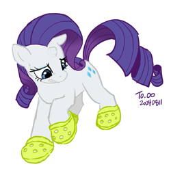 Size: 1271x1271 | Tagged: safe, artist:siemensohm, rarity, pony, unicorn, g4, crocs, female, horn, looking down, mare, simple background, solo, white background