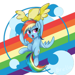 Size: 3000x3000 | Tagged: safe, artist:brella, rainbow dash, pegasus, pony, g4, badge, female, flying, mare, open mouth, rainbow, simple background, solo, transparent background