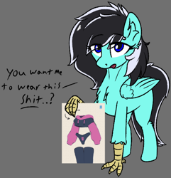 Size: 1256x1302 | Tagged: safe, artist:harmonicglow, oc, oc only, oc:harmonic glow, hippogriff, blue, blue eyes, chest fluff, clothes, female, mare, paggi outfit, socks, solo, sternocleidomastoid, talons, thigh highs