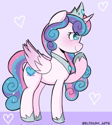 Size: 1837x2048 | Tagged: safe, artist:eltrash_art6, princess flurry heart, alicorn, pony, g4, blushing, crown, cute, female, flurrybetes, heart, hoof shoes, jewelry, mare, older, older flurry heart, raised hoof, regalia, smiling, solo