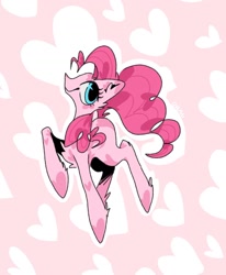 Size: 980x1190 | Tagged: safe, artist:jie0086087, pinkie pie, earth pony, pony, g4, cute, diapinkes, female, heart, heart background, mare, outline, pink background, raised hoof, simple background, smiling, two toned background, white outline