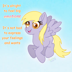 Size: 1500x1500 | Tagged: safe, artist:faelingmagic, derpy hooves, pegasus, pony, g4, female, gradient background, mare, positive message, positive ponies, solo