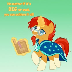 Size: 1500x1500 | Tagged: safe, artist:faelingmagic, sunburst, pony, unicorn, g4, book, cloak, clothes, facial hair, glowing, glowing horn, goatee, gradient background, horn, magic, magic aura, male, positive message, positive ponies, solo, stallion, sunburst's cloak, telekinesis