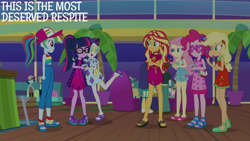 Size: 2000x1125 | Tagged: safe, edit, edited screencap, editor:quoterific, screencap, applejack, fluttershy, pinkie pie, rainbow dash, rarity, sci-twi, sunset shimmer, twilight sparkle, equestria girls, equestria girls specials, g4, my little pony equestria girls: spring breakdown, humane five, humane seven, humane six