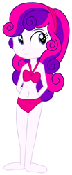 Size: 1472x3534 | Tagged: safe, artist:rosasmitt, sweetie belle, human, equestria girls, g4, alternate eye color, alternate hair color, arm behind back, barefoot, belly, belly button, bikini, clothes, cute, diasweetes, feet, female, simple background, smiling, solo, swimsuit, white background