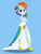 Size: 2350x3058 | Tagged: safe, artist:nightglowfan, rainbow dash, human, equestria girls, g4, bare shoulders, blue background, clothes, crossed arms, cute, dashabetes, dress, female, gala dress, grin, high heels, multicolored hair, rainbow dash always dresses in style, rainbow dash's first gala dress, rainbow hair, shoes, simple background, slender, smiling, solo, thin