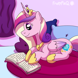 Size: 1000x1000 | Tagged: safe, artist:fruiitypieq, princess cadance, alicorn, pony, g4, book, female, mare, reading, solo