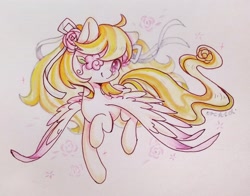 Size: 2448x1917 | Tagged: safe, artist:orchidlanlan738, oc, oc only, pegasus, pony, blonde mane, cute, female, mare, ocbetes, smiling, solo, traditional art, white coat