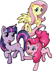 Size: 400x531 | Tagged: safe, artist:zphal, fluttershy, pinkie pie, twilight sparkle, earth pony, pegasus, pony, unicorn, g4, deviantart watermark, female, mare, obtrusive watermark, simple background, transparent background, trio, trio female, unicorn twilight, watermark