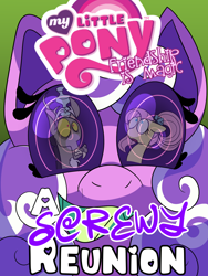 Size: 1200x1600 | Tagged: safe, artist:c0smicriff, discord, fluttershy, screwball, draconequus, pony, comic:a screwy reunion, g4, comic cover, cover, cover art, female, mare, older, older fluttershy