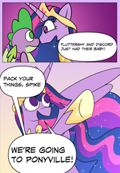 Size: 780x1122 | Tagged: safe, artist:c0smicriff, spike, twilight sparkle, alicorn, dragon, pony, comic:a screwy reunion, g4, comic, duo, duo male and female, female, gigachad spike, implied discoshy, implied shipping, implied straight, male, mare, older, older spike, older twilight, older twilight sparkle (alicorn), princess twilight 2.0, twilight sparkle (alicorn)