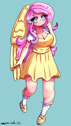 Size: 2120x3736 | Tagged: safe, artist:mylittleyuri, fluttershy, human, g4, 2d, blushing, breasts, busty fluttershy, cleavage, elf ears, female, human female, humanized, solo, wings