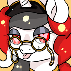 Size: 1024x1024 | Tagged: safe, alternate version, artist:anykoe, oc, oc:red rocket, unicorn, clothes, commission, cute, glasses, heart, heart eyes, horn, looking at you, solo, tongue out, unicorn oc, wingding eyes, ych result