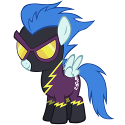 Size: 900x900 | Tagged: safe, artist:nerve-gas, nightshade, pegasus, pony, g4, female, filly, foal, goggles, shadowbolts uniform, simple background, smiling, spread wings, transparent background, vector, wings