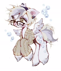 Size: 1778x2048 | Tagged: safe, artist:p0nyplanet, derpy hooves, rarity, pegasus, pony, g4, blonde mane, blonde tail, bubble, clothes, female, full body, fusion, glasses, mare, shirt, solo, tail, white coat